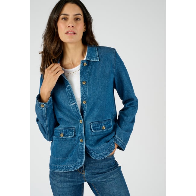 Veste mélange Lyocell Tencel(TM) et viscose bleu denim moyen <span itemprop=