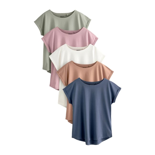 T-shirt à mancherons, lot de 5 ecru/taupe/brun/bleu/jaune <span itemprop=