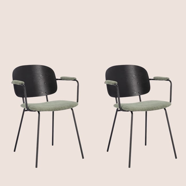 Chaises de salle à manger en bois accoudoirs tissu (lot de 2) - JADE - HELLIN, DEPUIS 1862