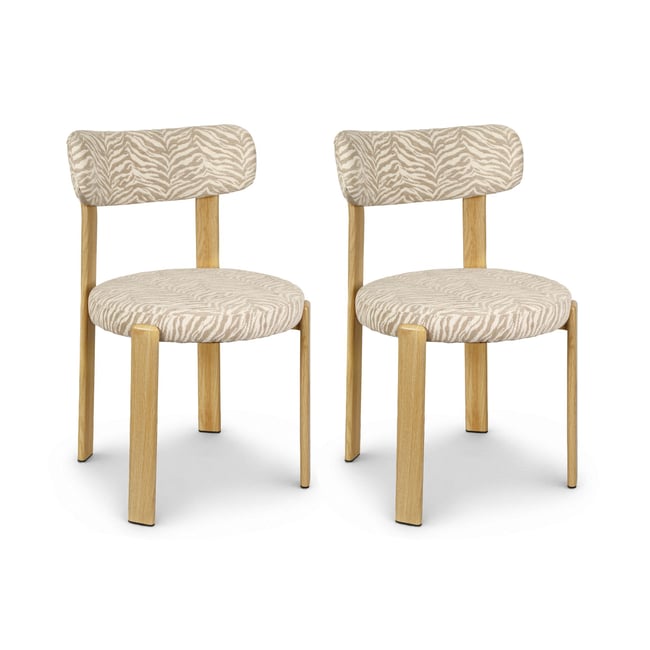 Lot de 2 chaises de table en tissu zébré, LILY - NOW'S HOME
