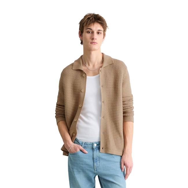 Cardigan DfC loose avec une structure marquée beige <span itemprop=