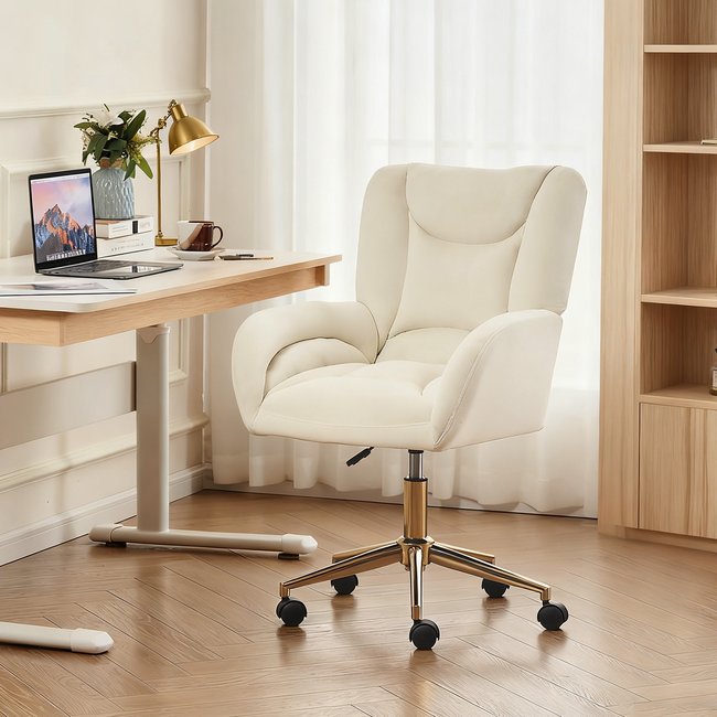 Chaise de bureau en velours réglable et pivotante, ROSSIE - MEUBLES COSY