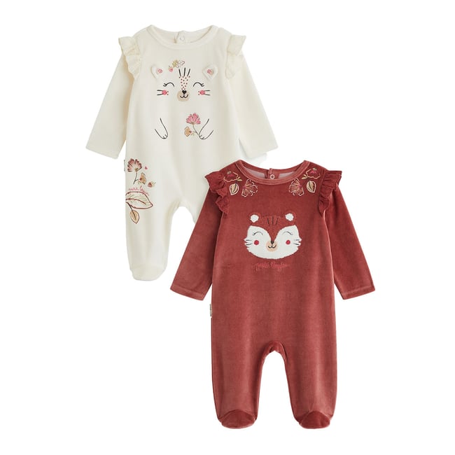 Lot de 2 pyjamas bébé en velours Léa rose <span itemprop=