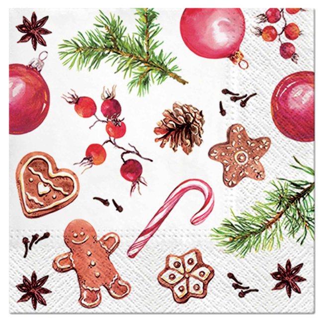 Lot de 20 serviettes papier Friandise de noel multicouleur <span itemprop=