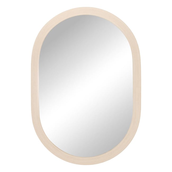 Miroir ovale grand format effet bois KANDRA Couleur crème <span itemprop=