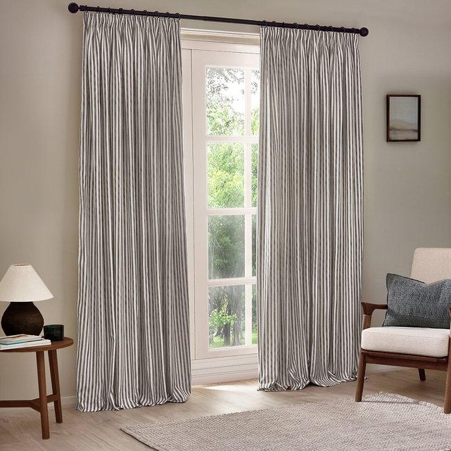Hebden Striped Cotton Pencil Pleat Curtains - YARD