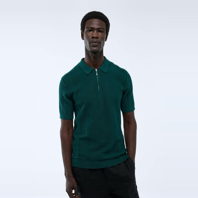 Pull sans manche col polo vert anglais <span itemprop=