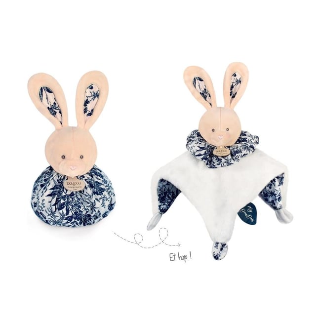 Doudou boule 3 en 1 Lapin Les petits futÃ©s blanc, bleu, beige <span itemprop=