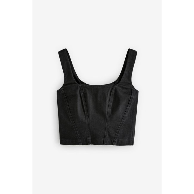 Haut corset à coutures en jean noir <span itemprop=