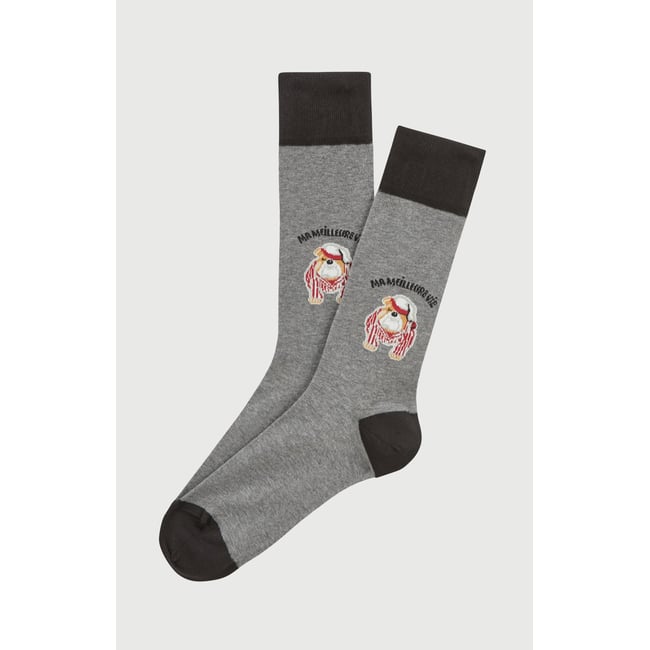 Chaussettes en coton imprimé Ma meilleure vie Gris gris <span itemprop=
