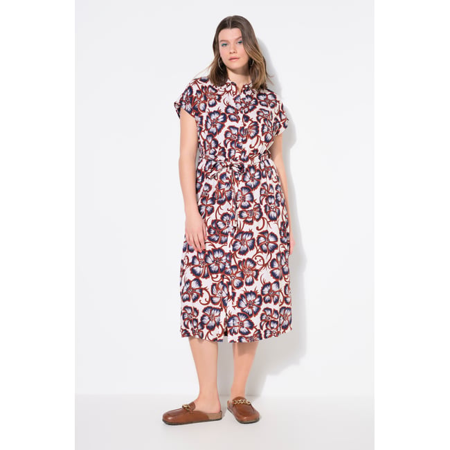 Robe oversize longueur maxi, motif à fleurs gris beige <span itemprop=