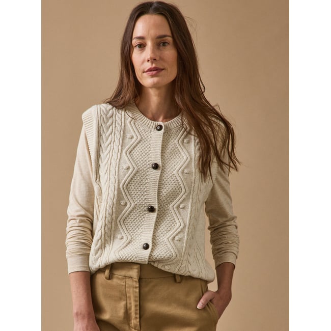 Gilet sans manches  laine RWS* ecru <span itemprop=