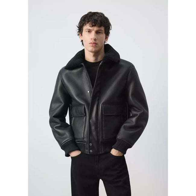 Veste double face intérieur moutonné noir <span itemprop=