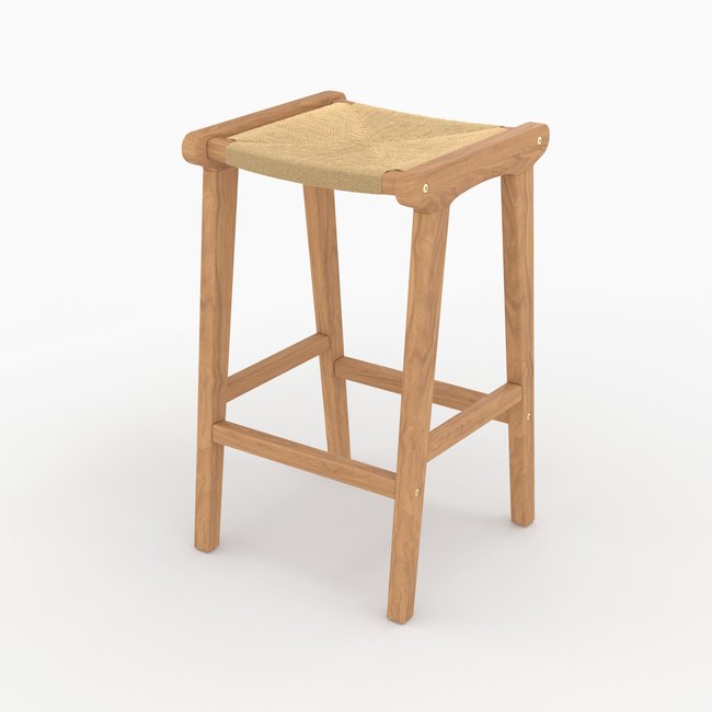 Tabouret pour ilot central 68 cm en teck et rotin - KUNA Couleur naturelle <span itemprop=