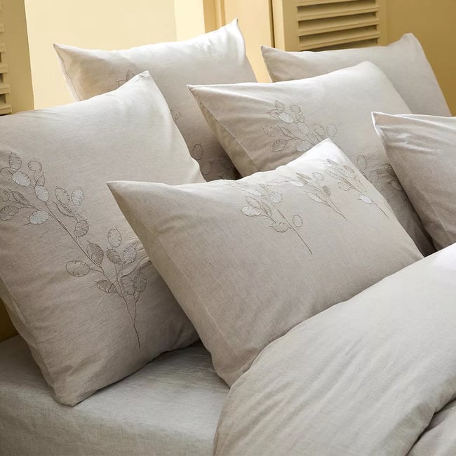 Taie d'oreiller pur coton lavé MONNAIE DU PAPE naturel <span itemprop=