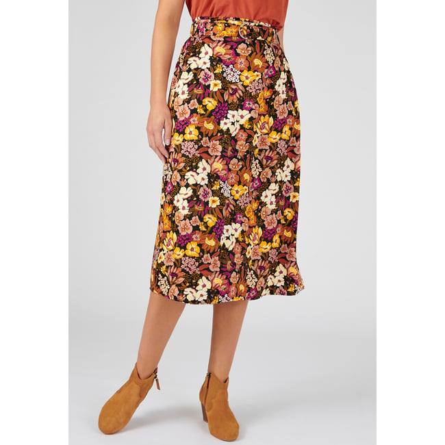 Jupe fibres viscose Lenzing(TM) EcoVero(TM) imprimé noir <span itemprop=