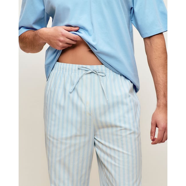 Pantalon en popeline de coton à rayures HOLIRAYIZ bleu <span itemprop=