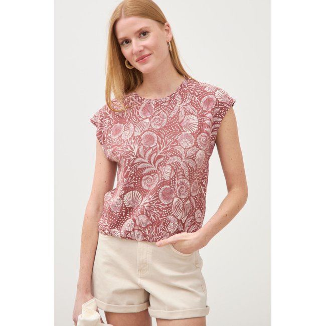 T-shirt sans manches col rond marron cognac <span itemprop=
