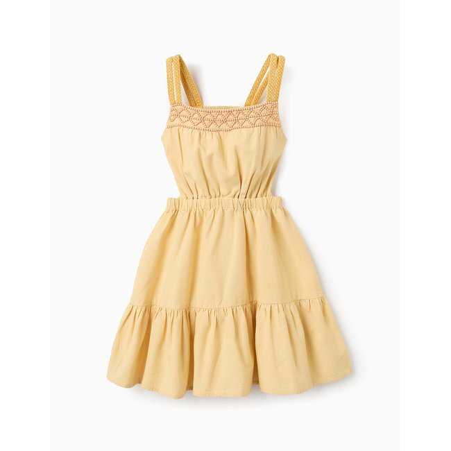 Robe en Coton et Lin avec Perles jaune clair <span itemprop=