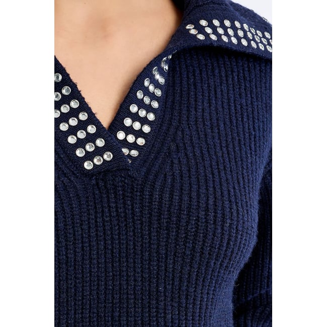 Pull en maille, col clouté navy blue <span itemprop=
