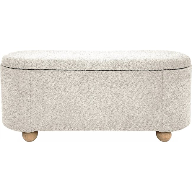banc coffre  en tissu doux avec espace de rangement Couleur beige naturel tissu bouclé <span itemprop=