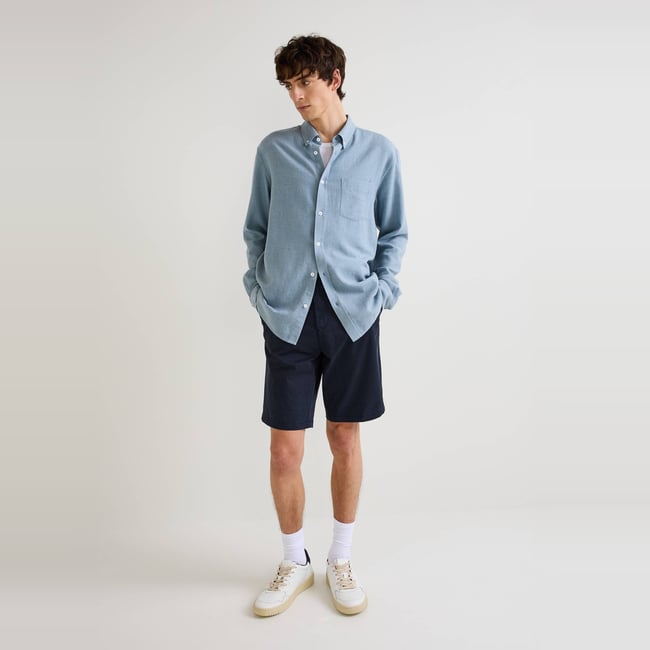 Chemise manches longues en flanelle de coton BIO GOTS. fog <span itemprop=