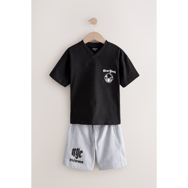 Short et t-shirt à manches courtes noir/gris new york <span itemprop=