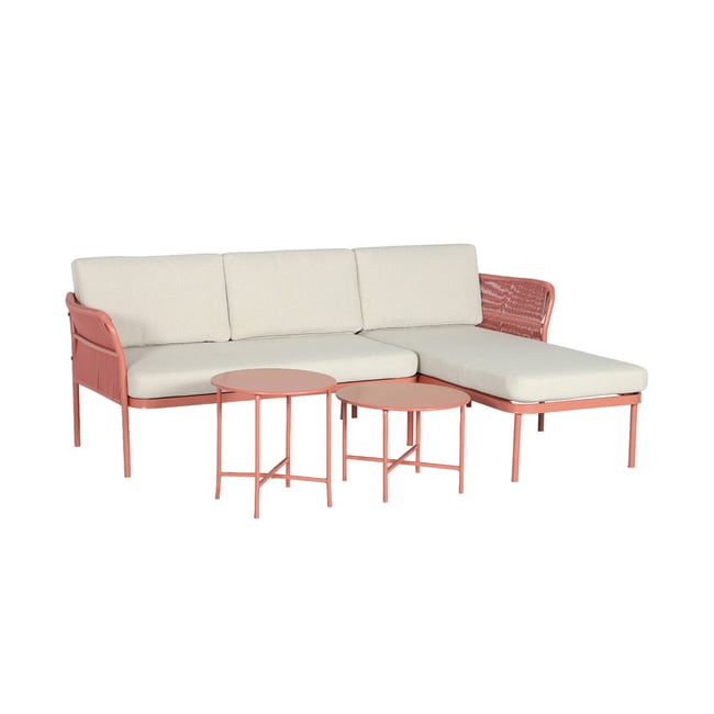 Salon de jardin d'angle acier et cordes 4 places ZINOA beige <span itemprop=