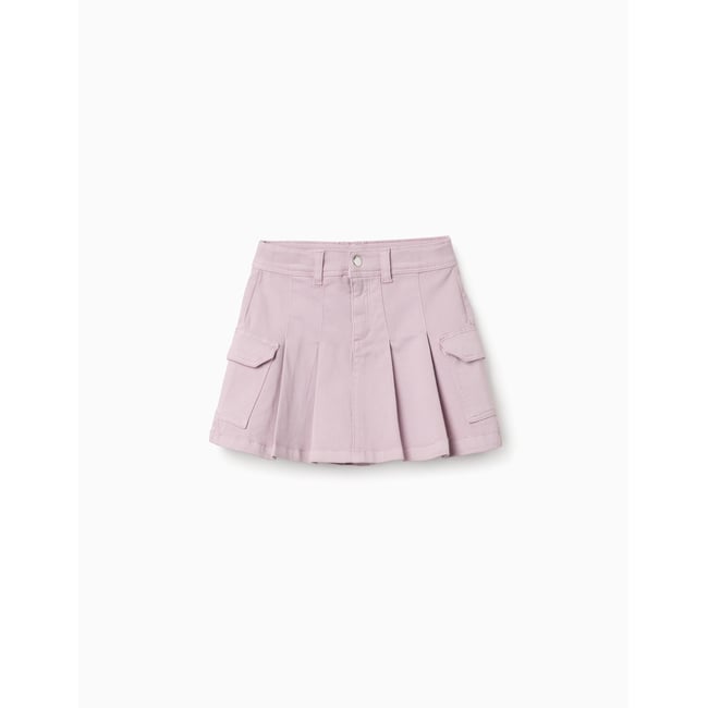 Jupe en sergé avec plis et poches cargo mauve clair <span itemprop=