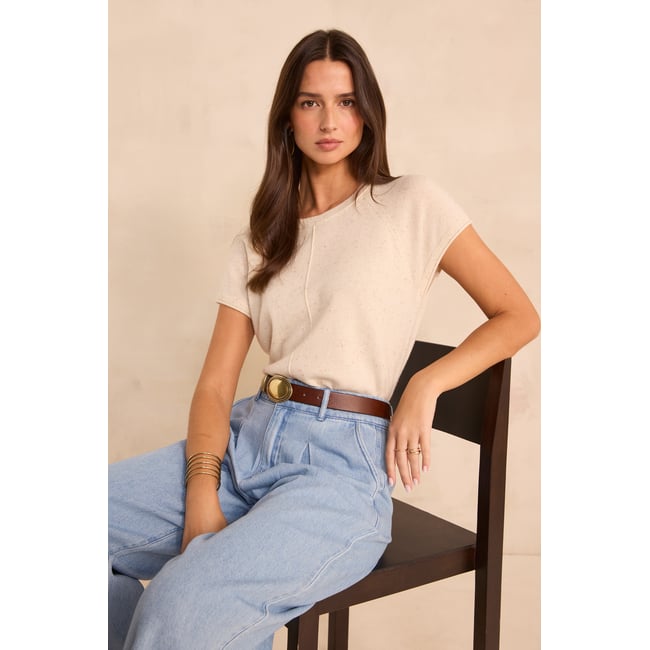 Pull à manches courtes en cachemire BILL creme <span itemprop=