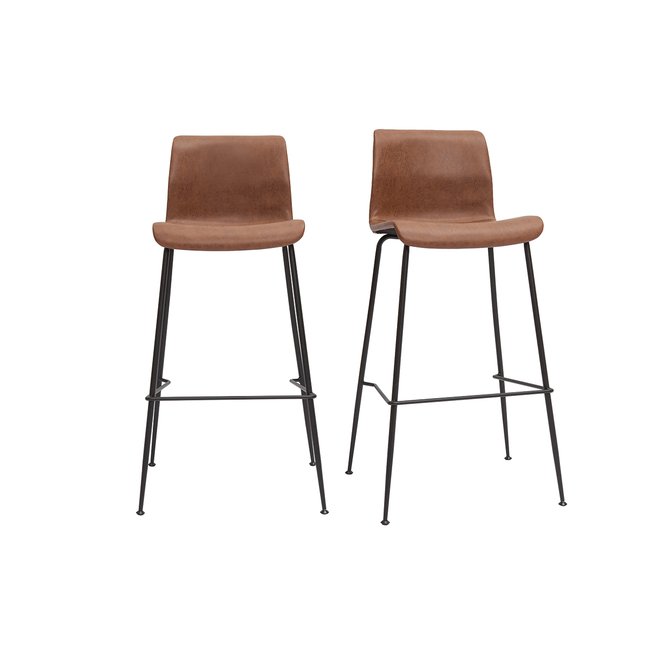 Tabourets de bar fixes pieds métal noir H75 (lot de 2) HAROLD Couleur marron <span itemprop=