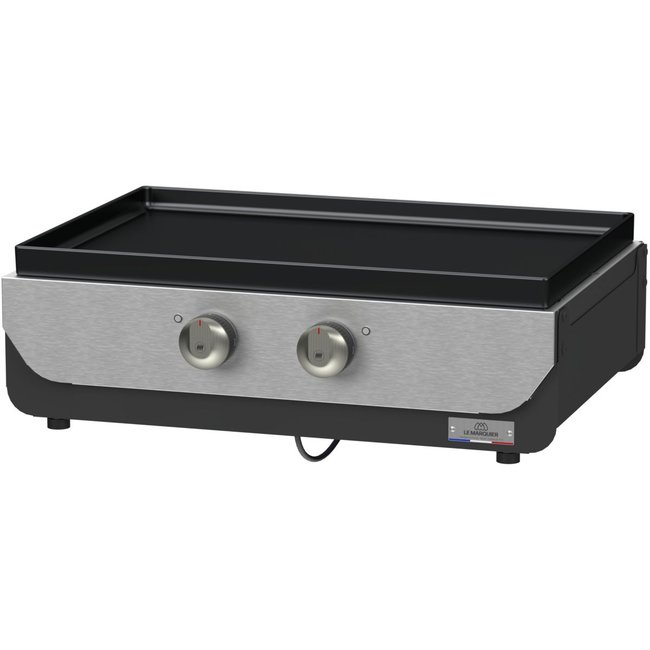 Plancha électrique PLOE260DP noir gris 2 brûleurs à poser, 60x40 cm - LE MARQUIER