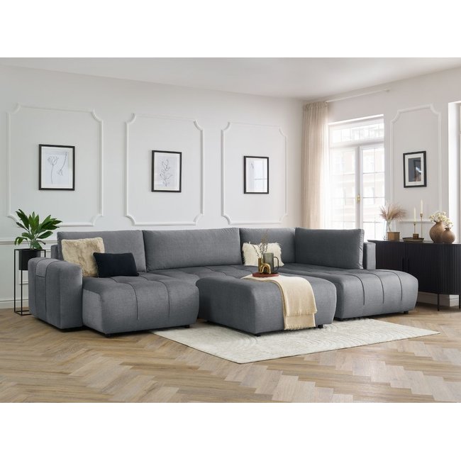 Canapé panoramique convertible 6 places en velours avec pouf, ARSENE - BOBOCHIC