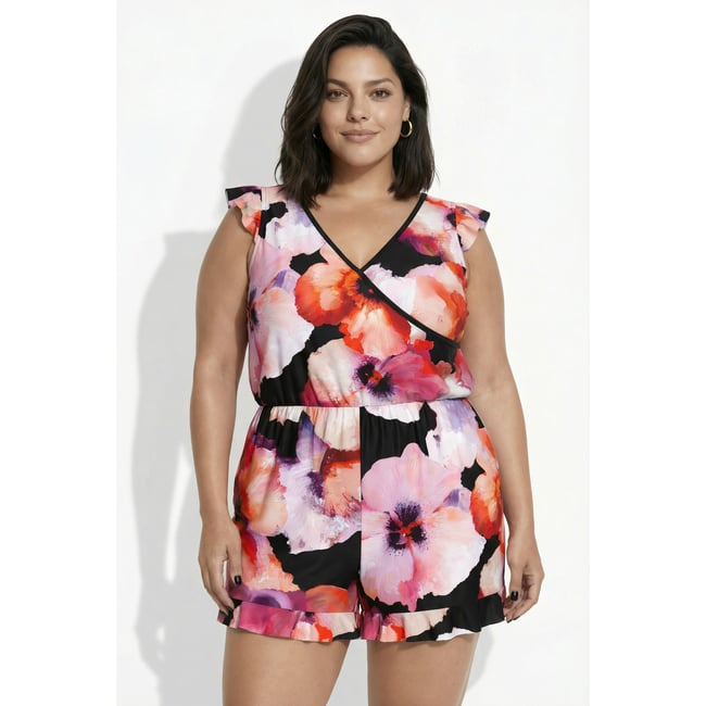 Combinaison de bain à fleurs noir <span itemprop=