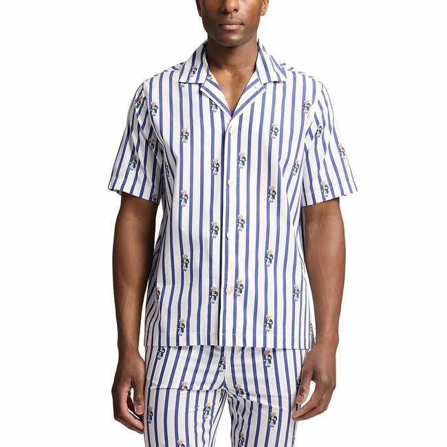 Pijama de algodón a rayas azul/blanco <span itemprop=