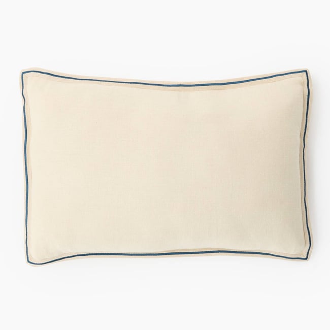 Coussin bourdon bleu, 40x60cm, coton et in off white <span itemprop=