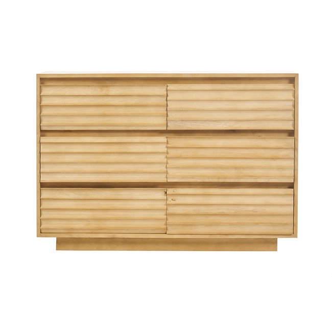 Commode en bois manguier massif 6 tiroirs L110 MATCHA Couleur chêne clair <span itemprop=