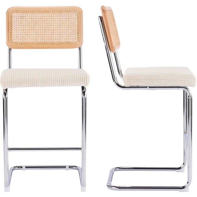 Lot de 2 tabourets de bar en cannage et velours côtelé - MUSE - HOMIFAB