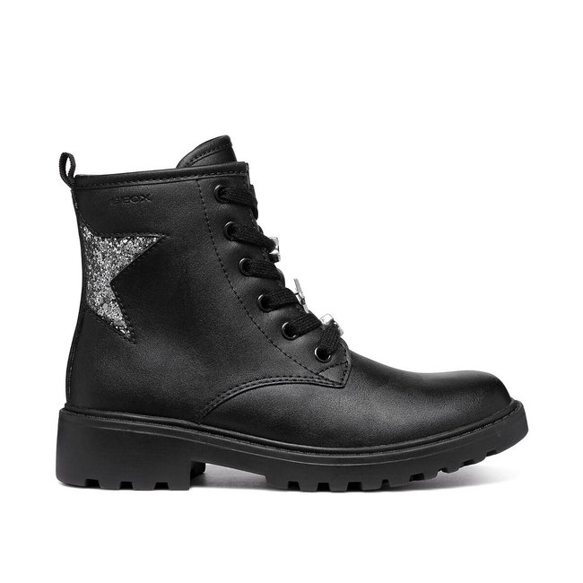Kids Casey Breathable Ankle Boots with Studs and Laces, black, GEOX