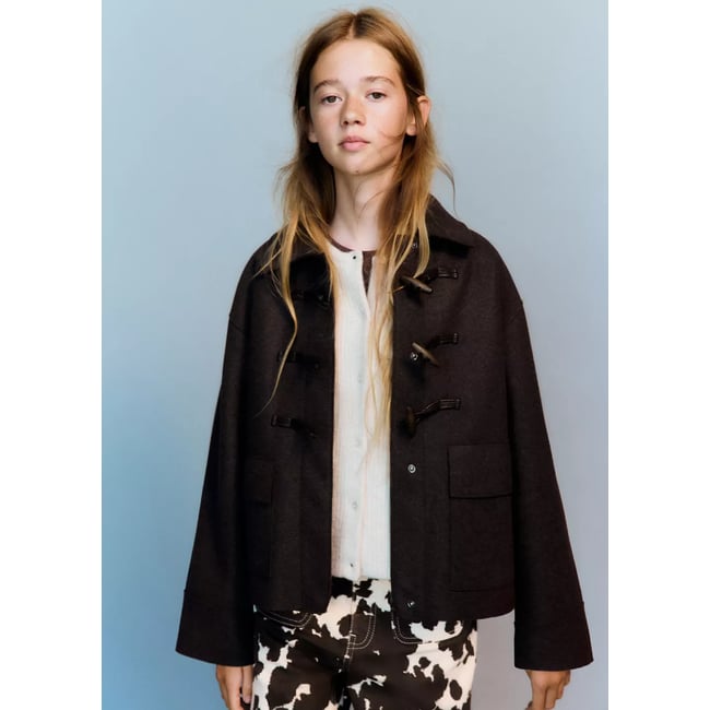 Manteau en drap avec boutons style duffle-coat chocolat <span itemprop=