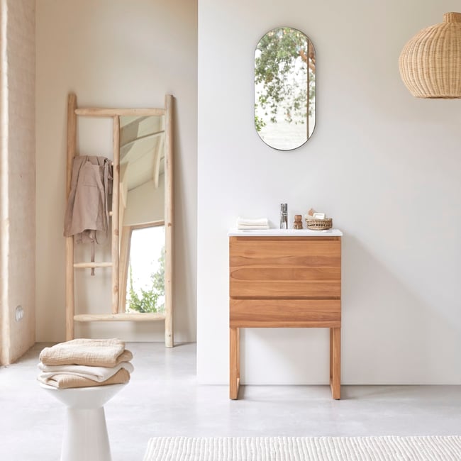Meuble Salle De Bain en Teck massif, EDGAR Couleur naturel <span itemprop=
