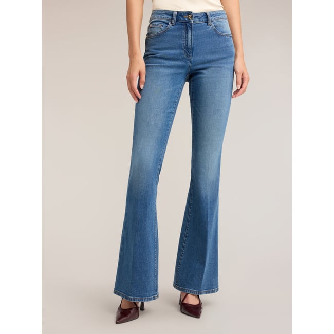 Jean flare Elle taille haute bleu <span itemprop=