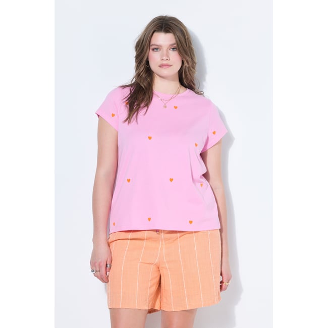 T-shirt à col rond, avec cœurs rose pâle <span itemprop=