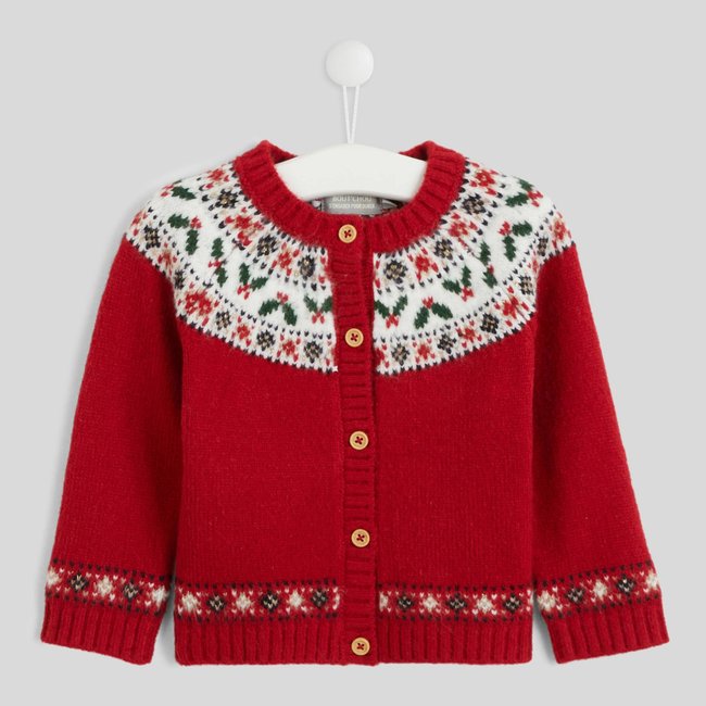 Cardigan manches longues col rond en jacquard, certifié OEKO-TEX reveillon <span itemprop=