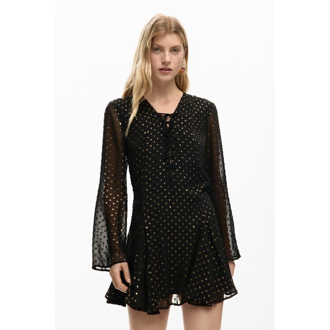 Robe courte en plumetis noir <span itemprop=