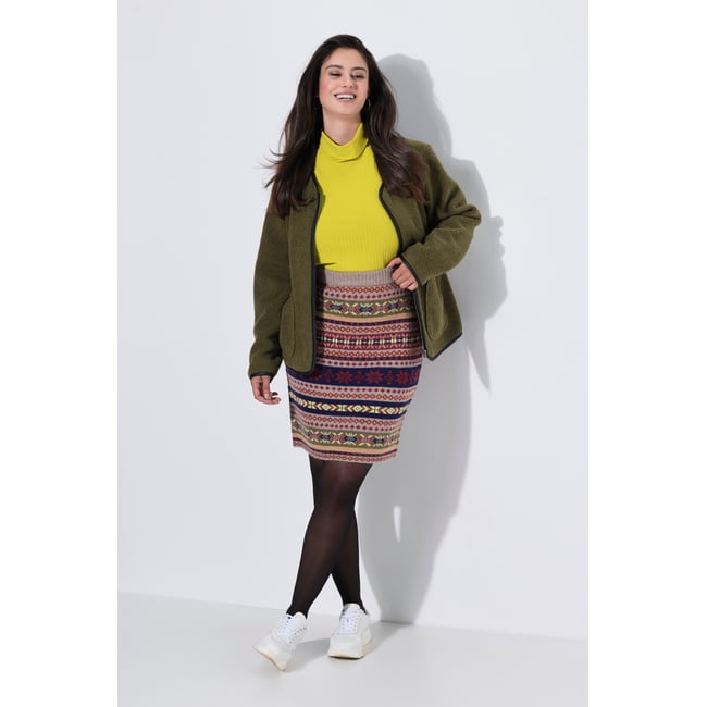 Jupe en maille avec motifs kaki foncé <span itemprop=