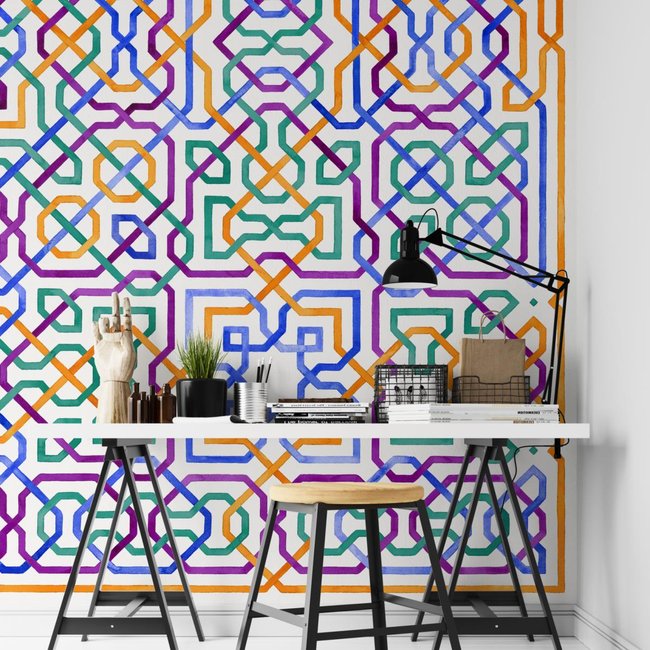 Papier peint panoramique avec lignes géométriques colorées - 340x260 cm (l x h) Couleur multicolore <span itemprop=