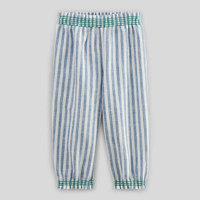Pantalon taille élastique rayé contenant du lin - collection Cérémonie costume <span itemprop=