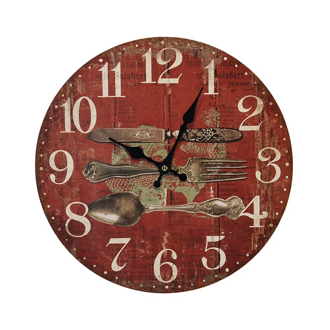 Horloge vintage couverts 34cm Couleur rouge <span itemprop=
