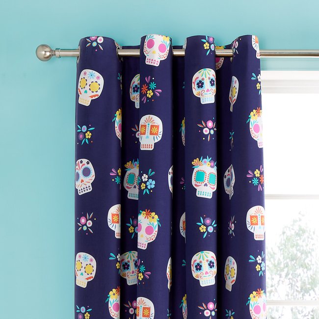Sugar Skulls Fiesta Curtains, purple, CATHERINE LANSFIELD